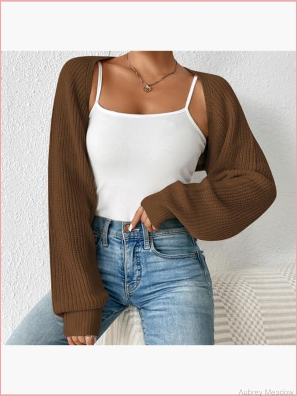 Open Front Long Sleeve Cropped Cardigan Bolero Shrug Y2K Drop Shoulder - Picture 5 of 7